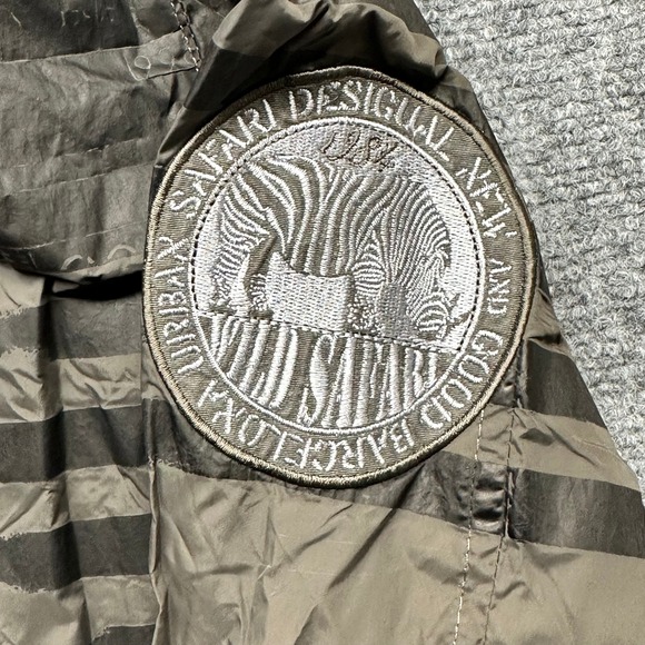 Desigual Mens Wild Safari Windbreaker Jacket Olive Green Striped Hooded XL - Picture 2 of 11